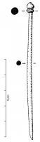EPG-4110 - Épingle à sommet mouluréosTPQ : 100 - TAQ : 400Epingle à fût de section cylindrique, sans renflement très marqué ; la tête comporte un bulbe, parfois légèrement biconique, posé sur un (modèle canonique) ou plusieurs disques (variantes).