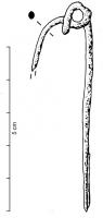 FIB-4035 - Fibule en fer, type F.4ferTPQ : -80 - TAQ : -30Fibule à arc filiforme, ressort à 4 spires et corde interne ; porte-ardillon de type inconnu.