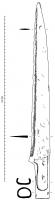 FRD-5001 - FauchardferArme à tranchant rectiligne et dos courbe ; extrémité à double tranchant, de section losangique comme certains scramasaxes ; douille ouverte partiellement.