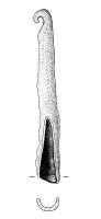 FSO-5001 - Embout de fuseauferTPQ : 600 - TAQ : 800Embout de fuseau, en tôle de fer, enroulé en cornet et terminé par un crochet. Aucun décor.