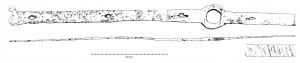 IND-4171 - Barre (structure de char)ferTPQ : 1 - TAQ : 300Longue barre plate, interrompue par un anneau forgé, centré sur l'axe principal.