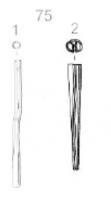 LAC-8002 - Extrémité de lacet : ferret effilébronzeArmature tubulaire pour extrémité de lacet (aiguilette) : mince tube ouvert sur toute la longueur (Ø de l'ordre de 3mm), souvent généralement décroissant d'une extrémité à l'autre. Type avec rivet ou au moins un enfoncement du tube dans l'épaisseur du lacet.