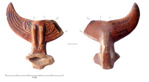 LMP-42124 - Réflecteur de lampe : sphingeterre cuiteTPQ : 20 - TAQ : 60Réflecteur de lampe en forme de sphinge.