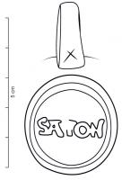 LMP-42563 - Lampe de firme : SATTON, SATTONIS, SATTONSterre cuiteTPQ : 50 - TAQ : 150Lampe de firme (à canal) ; sous le fond, marque moulée : SATTON, SATTONIS ou SATTONS (?).