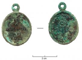 MER-9017 - Médaille mariale « Marie a été conçue sans péché »bronzeMédaille ovale avec sur l'avers, une vierge en pied, mains ouvertes et au revers, « Marie a été conçue sans péché ».