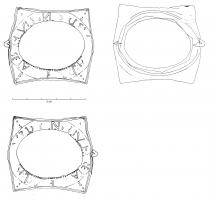 MRR-4094 - Miroir Lloyd-Morgan Group Y : en verre, cadre en plomb : Q. Licinius Tutinusplomb, verreTPQ : 200 - TAQ : 400Cadre quadrangulaire pour miroir circulaire en verre ; tout autour, légende latine : Q LICINIVS TVTINVS ARELATE FACIT.