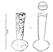 MRS-2027 - Mors à appliques en U et extrémités sphériquesferMors à appliques latérales en U, avec des extrémités habillés de douilles tronconiques terminées par une petite sphère creuse aux pôles aplatis, ou un simple bouton mouluré. Un rivet traverse la douille dans sa partie supérieure pour assurer sa fixation sur l'arceau.