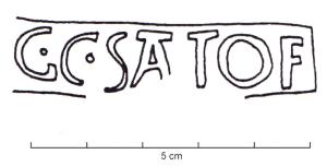 MRT-4072 - Jatte ou mortier : G.C.SATOFterre cuiteTPQ : 100 - TAQ : 300Jatte ou mortier à lèvre épaissie et déversée ; bec verseur ; marque estampée sur le bord : G.C.SATOF