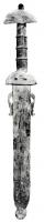 PGD-4004 - Poignard à fourreau d'ivoirefer, ivoire, argentArme de poing en forme d'épée courte, avec poignée tripartite à fusée cannelée et garde semi-circulaire, fourreau d'ivoire à suspensions latérales.