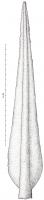 PTL-1018 - Pointe de lance à douille courtebronzeTrès grande pointe de lance (longueur totale supérieure à 37cm), à douille très courte, nervure médiane semi-circulaire ; les bords des ailerons sont souvent écrouis; inornée.