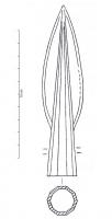PTL-1033 - Pointe de lance à douille pyramidalebronzePointe de lance à douille de section décagonale, la douille en pyramide se prolongeant  pratiquement jusqu'à l'extrémité de la pointe.