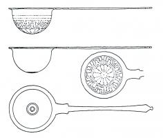 PUI-4003 - Puisoir de type Eggers 162bronzePuisoir à vasque hémisphérique à fond arrondi ; long manche terminé par une extrémité de forme ovale, avec un bouton terminal.