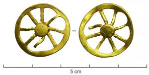 RUL-3007 - RouelleorTPQ : -120 - TAQ : -50Rouelle à six ou huit rayons, parfois torsadés mais rejoignant un myeu au centre; jante lisse ou perlée.