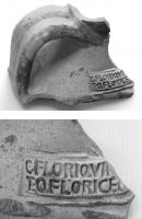 SIG-4051 - Empreinte antique de signaculum métallique sur amphore : C•FLORIQVIN(ti)/ ET•QFLORICER(...)terre cuiteEmpreinte antique de signaculum métallique sur anse d'amphore G4 : dans un cadre, C•FLORIQVIN(ti)/ ET•QFLORICER(...)