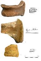 SIG-4052 - Empreinte antique de signaculum métallique sur amphore : C. ENNI PAEONIterre cuiteEmpreinte antique de signaculum métallique sur anse d'amphore G4 : dans un cadre, C. ENNI / PAEONI.