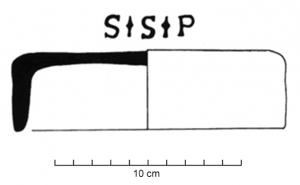 SIG-4070 - Empreinte antique de signaculum métallique sur couvercle d'amphore : SSPterre cuiteTPQ : 60 - TAQ : 150Empreinte antique de signaculum métallique sur couvercle d'amphore : sans cadre, S (hed.) S (hed.) P.