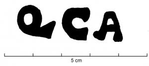 SIG-4073 - Empreinte antique de signaculum métallique sur amphore : QCAterre cuiteTPQ : 60 - TAQ : 150Empreinte antique de signaculum métallique sur bas de panse d'amphore G4 : sans cadre, QCA.