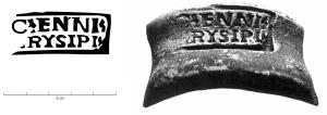 SIG-4098 - Empreinte antique de signaculum métallique sur amphore : C. ENNI CRYSIPIterre cuiteEmpreinte antique de signaculum métallique sur anse d'amphore G4 : dans un cadre, C. ENNI / CRYSIPI.