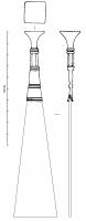 SPC-4004 - Spatule à cireferSpatule en fer, de forme trapézoïdale, sur laquelle est coulé  un manche en bronze dont le corps ajouré montre quatre supports séparant une base plane, ornée de moulures transversales, d'une tête carrée aux angles abattus.