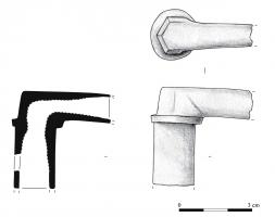 TUY-4005 - Angle de canalisationbronzeAngle de tuyauterie associé à une réduction de diamètre. ; sur le diamètre le plus important, bague extérieure pour fixer le dispositif dans une maçonnerie.