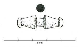 ACE-4033 - Bouton de ceintureosElément constitué de deux parties tronconiques symétriques, allongées et à terminaisons en disques, séparées par un ou deux cylindres lisses et plus étroits.