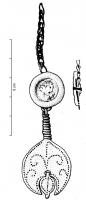 ACG-4013 - Bouton de cingulumbronzeTPQ : 1 - TAQ : 100Bouton circulaire en tôle estampée, comportant une bordure lisse et un léger rebord rabattu, avec au centre un motif figuratif, souvent d'aspect monétiforme : ici, buste à droite, tête nue; devant, palme.
