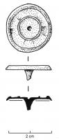 APH-4014 - Applique de harnais émailléebronzeBouton, ou applique circulaire émaillée, généralement en plusieurs zones d'émaux concentriques ; le bord peut être guilloché ou non. Au revers, un unique rivet de fixation. Variété : petit module (Ø 15-28 mm).