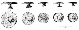 APH-4048 - Applique de harnais : disquebronzeSimple bouton circulaire coulé, plat et lisse, avec rivet de fixation centré au revers. 
