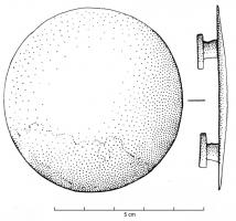 APH-4049 - Applique de harnais : disque à deux boutonsbronzeApplique circulaire lisse, légèrement bombée, avec deux rivets de fixation au revers ; Ø 15 à 75mm.