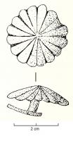 APH-4195 - Applique de harnaisbronzeApplique de harnais en forme de fleuron à seize pétales ; rivet de fixation au revers.