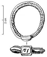 BAG-4270 - BagueorTPQ : 200 - TAQ : 300Bague à jonc annulaire lisse ou orné de granulations sur tout le pourtour, de part et d'autre d'un chaton quadrangulaire, parfois gravé ou orné aux angles de quatre sphères.