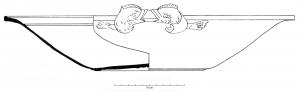 BAS-4020 - Bassin de type Boesterd 186bronzeBassin à panse tronconique largement ouverte, à bord déversé légèrement épaissi ; fond plat, orné de cercles concentriques effectués au tour ; anses en forme de dauphins affrontés, fixées par brasure sous le bord du vase.