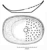 BAS-4027 - Bassin ovalebronzeBassin ovale à paroi oblique ; double fond et oblique, percé au centre et sur une moitié de la longueur.