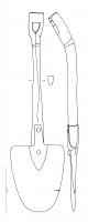 BCH-4004 - BêcheferLame de bêche trapézoidale ou ogivale, entièrement en fer, avec rivets de fixations pour un manche en bois qui s'insère dans une douille semi-ouverte.
