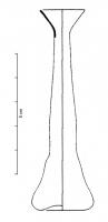 BLS-4039 - Balsamaire soufflé en verre naturel Isings 82b1 - AR 135verreBalsamaire à panse tronconique, sans décor, de volume réduit ; panse conique basse peu renflée, sans étranglement au départ du col cylindrique et étroit très étiré, lèvre déversée et généralement aplatie.