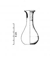 BLS-4049 - Balsamaire à corps piriformeterre cuiteBalsamaire à fond plat, panse piriforme surmontée d'un col cylindrique étroit et allongé, bord légèrement déversé.