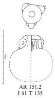 BLS-4129 - Aryballe AR 151.2verreBalsamaire globulaire, à col court surmonté d'une lèvre formant un repli pour étaler l'huile parfumée sur la peau. Trois anses annulaires de part et d'autre du col.