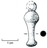 CHC-3003 - Pendant de chaîne-ceinture de type NagesbronzeLest coulé, comportant généralement un corps conique effilé vers la base, terminé par un ou trois globules et surmonté d'un anneau.