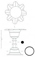 CHL-4010 - ChandelierbronzeObjet composé de deux coupoles creuses, hémisphériques et évasées parcourues de fines incisions concentriques et reliées entre elles par un cylindre plein entrecoupé de moulures. Si la coupole inférieure reste simple la coupole supérieure est entourée d'une couronne à motif foliacé.