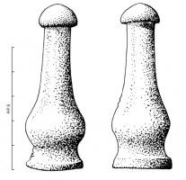 CLD-4038 - Clou décoratifbronze, ferOrnement en forme de balustre allongé, coulé sur une tige de fer assurant la fixation sur un support en bois.