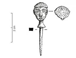 CLD-4068 - Clou décoratif : tête humainebronzeClou coulé et repris au ciselet, entièrement en bronze, représentant une tête masculine aux yeux écarquillés, les cheveux coupés 