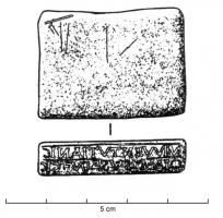 COC-4001 - Cachet à collyrespierreBloc parallélépipédique plat, en pierre fine et polie (souvent stéatite), dont une ou jusqu'à 4 des faces étroites portent une inscription rétrograde, souvent sur deux lignes, indiquant le nom d'un praticien, une médication et son usage.