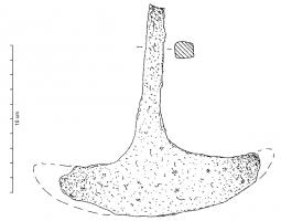 COP-5001 - Couteau à piedferOutil à large lame en demie-lune ou en croissant, munie d'un manche perpendiculaire au tranchant, axial ou parfois déporté sur le côté.
