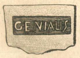 COV-4130 - Tuile estampillée GENIALISterre cuiteTPQ : 1 - TAQ : 100Tuile estampillée GENIALIS, dans un cartouche rectangulaire.