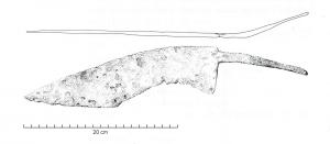 CTL-4006 - Coutelas à lame échancréeferCoutelas en fer de grande taille, à soie (pour un manche en matériau organique), dos plongeant, tranchant concave s’effilant et se redressant vers la pointe.