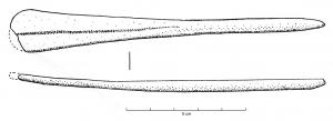 CUP-4004 - Cuiller à parfumosInstrument constitué d'une tige dont l'exrémité distale, élargie, est creusée d'une gorge formant une rainure allongée et peu profonde, permettant de prélever une petite quantité d'huile, de poudre ou d'onguent.