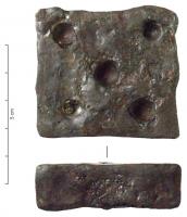 DAL-3001 - Dé à alvéolesferBloc parallélépipédique épais, dont une face est creusée d'une à cinq alvéoles à fond arrondi, de diamètre et de profondeur variables (0,7 à 1,4 cm).