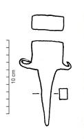 ECL-4014 - Enclume à table quadrangulaire et soie ferPetite enclume à tête quadrangulaire étroite et soie effilée; les angles inférieurs de la table sont allongés et repliés sur eux-mêmes, pour éviter l'enfoncement de l'enclume dans le billot de bois.