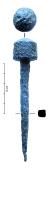 ECL-4023 - Tas globulaireferOutil en fer comportant une tête cylindrique très légèrement conique dont l’extrémité supérieure est convexe ; soie composée d’une tige de section quadrangulaire se terminant en pointe.
Il pourrait s'agir d'un tas s'insérant dans l’œil porte-outil d'une enclume en fer du type dédié.