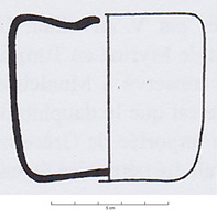 ENC-4020 - EncrierverreRécipient cylindrique, à parois verticales, caractérisé par un bord rentrant, à lèvre arrondie, qui délimite une ouverture rétrécie, adaptée à l'essuyage d'une plume ou d'un pinceau. Sans anse.